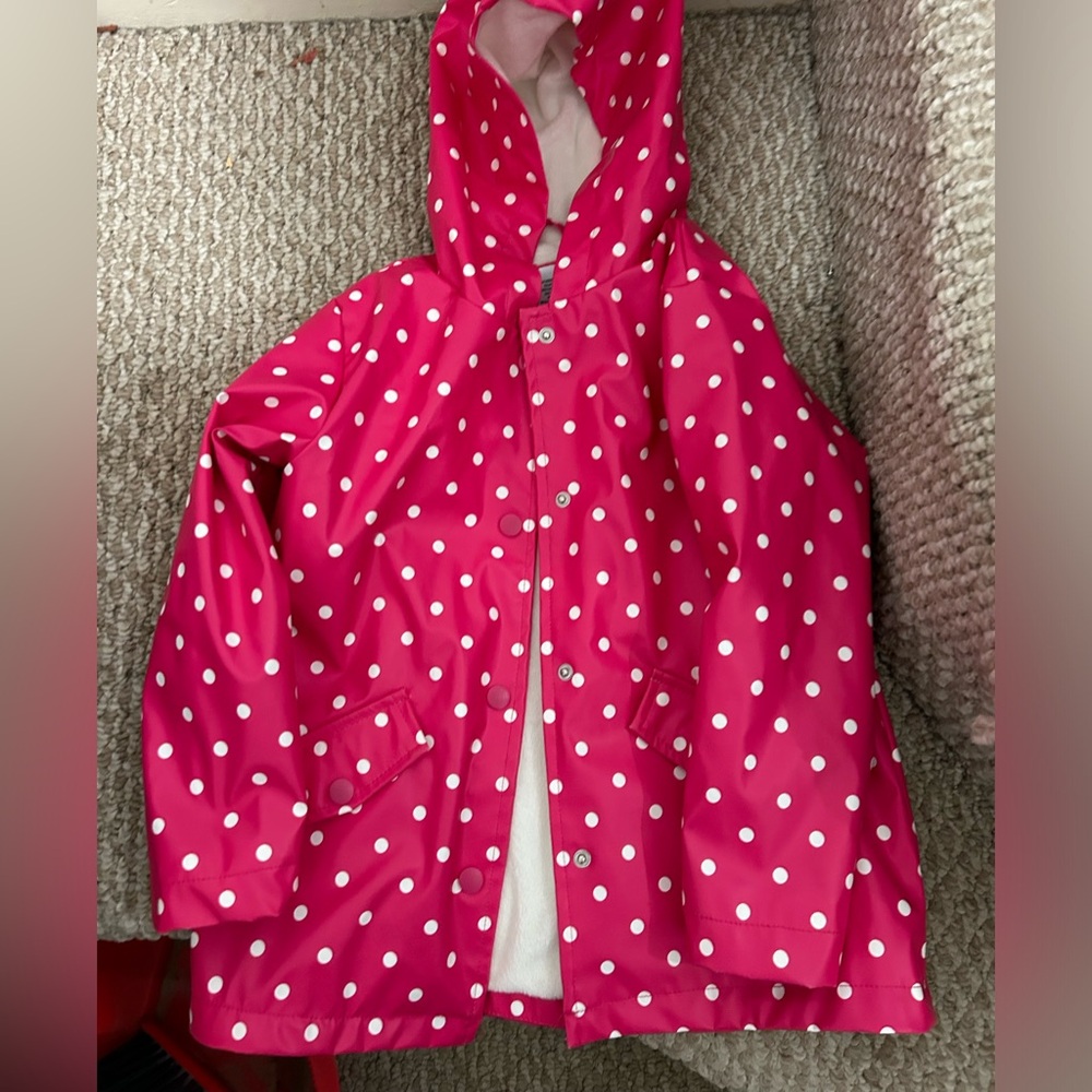 Pink polka dot toddler fleeced raincoat size 5 NWOT
